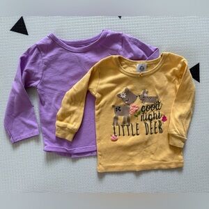 Gerber|Baby girl bundle of two long sleeve tops,solid color & deer print•••12m